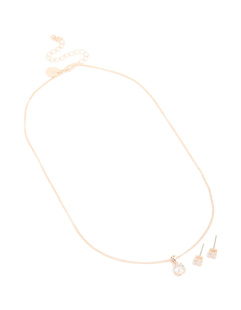 Rose Gold Diamante Solitaire Necklace & Earrings Set - Image 2