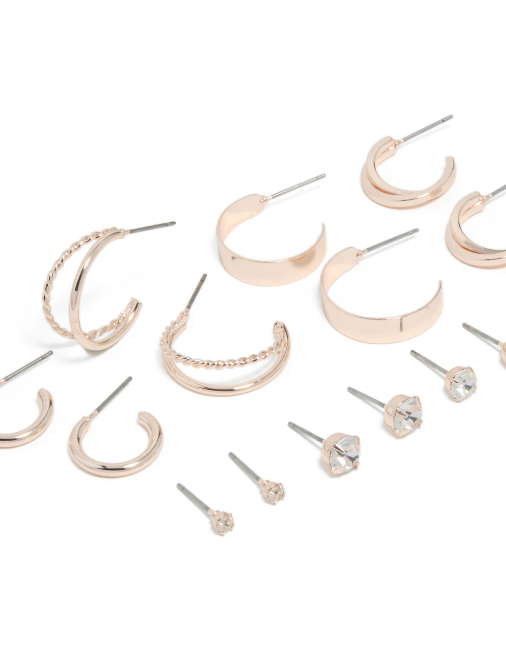 Rose Gold Diamante Stud & Hoop Earrings 8-Pack - Image 2