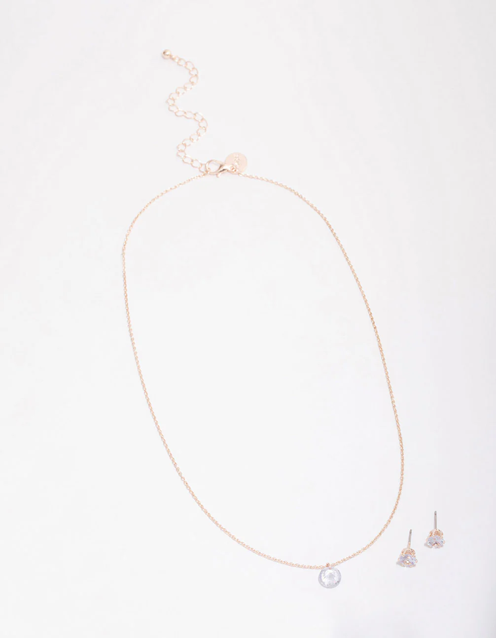 Rose Gold Floating Cubic Zirconia Droplet Necklace & Earring Set - Image 2