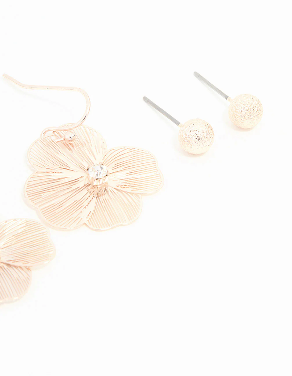 Rose Gold Floral Earrings 3-Pack - Image 3