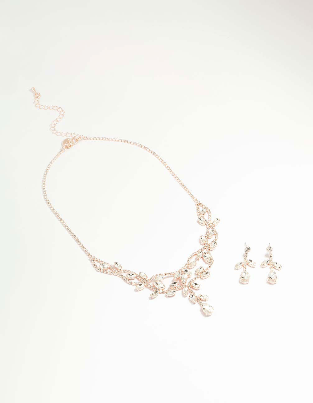 Rose Gold Floral Vine Cascading Necklace & Earrings Set - Image 2