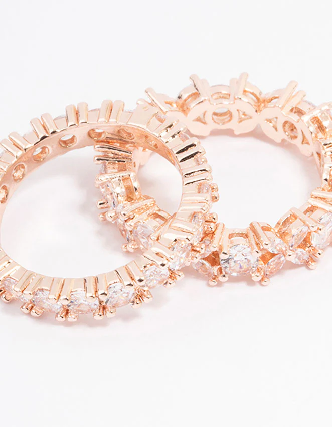 Rose Gold Flower Band Stacking Ring Set - Image 3