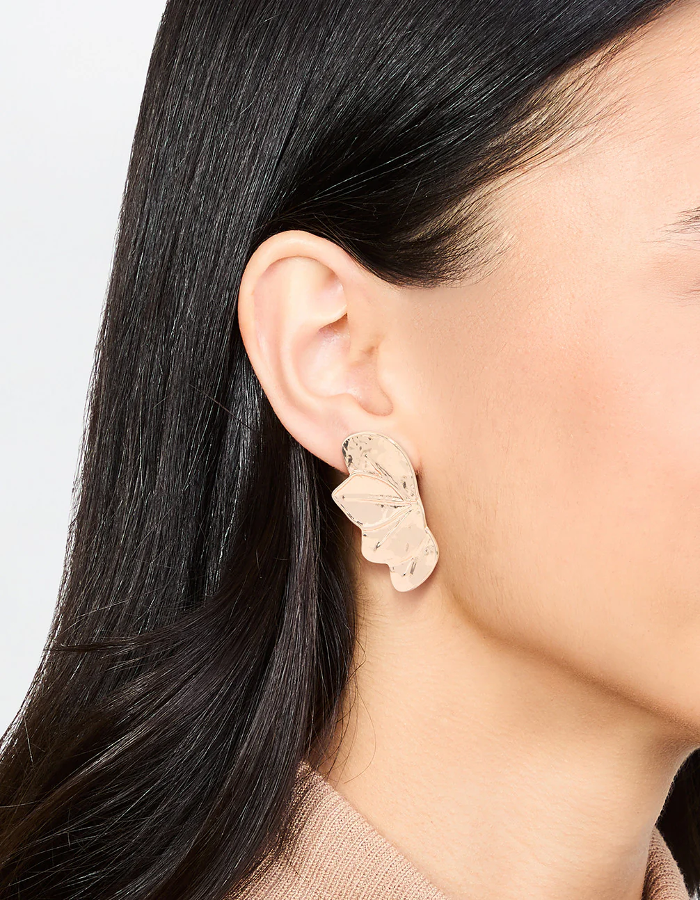 Rose Gold Half Layered Leaf Drop Earrings - Image 2