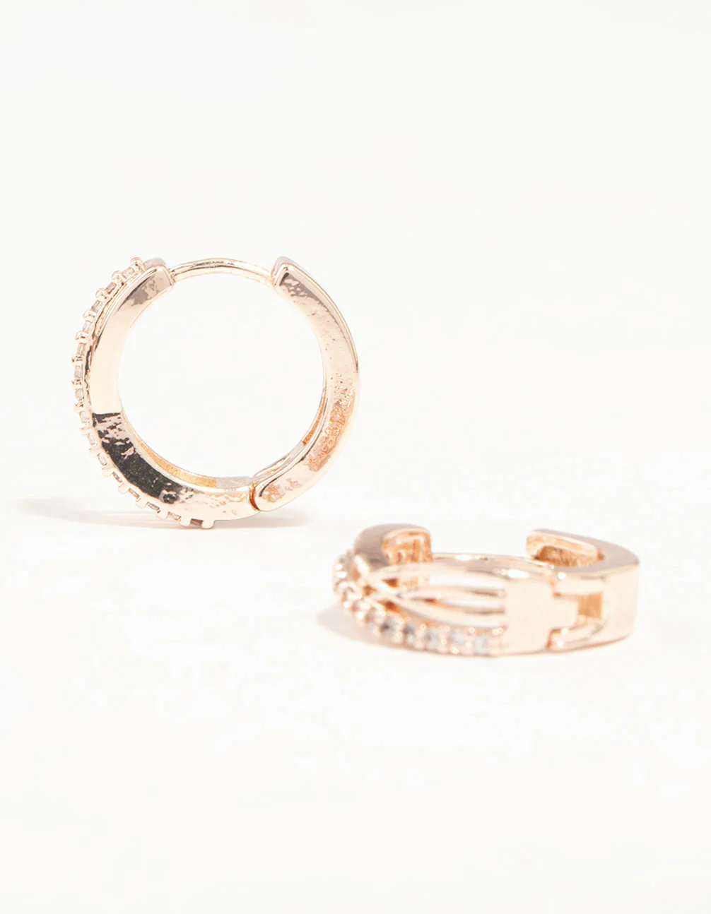 Rose Gold Mini Cubic Zirconia Twist Huggie Earrings