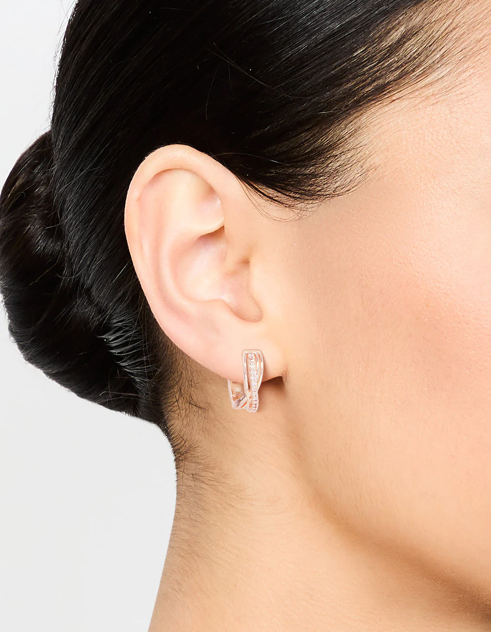Rose Gold Mini Cubic Zirconia Twist Huggie Earrings - Image 2