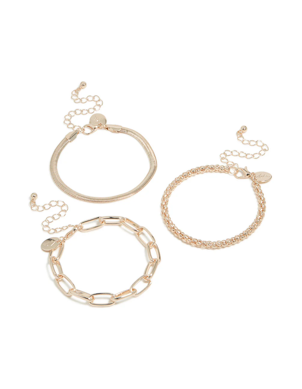 Rose Gold Mixed Chains Bracelet 3-Pack