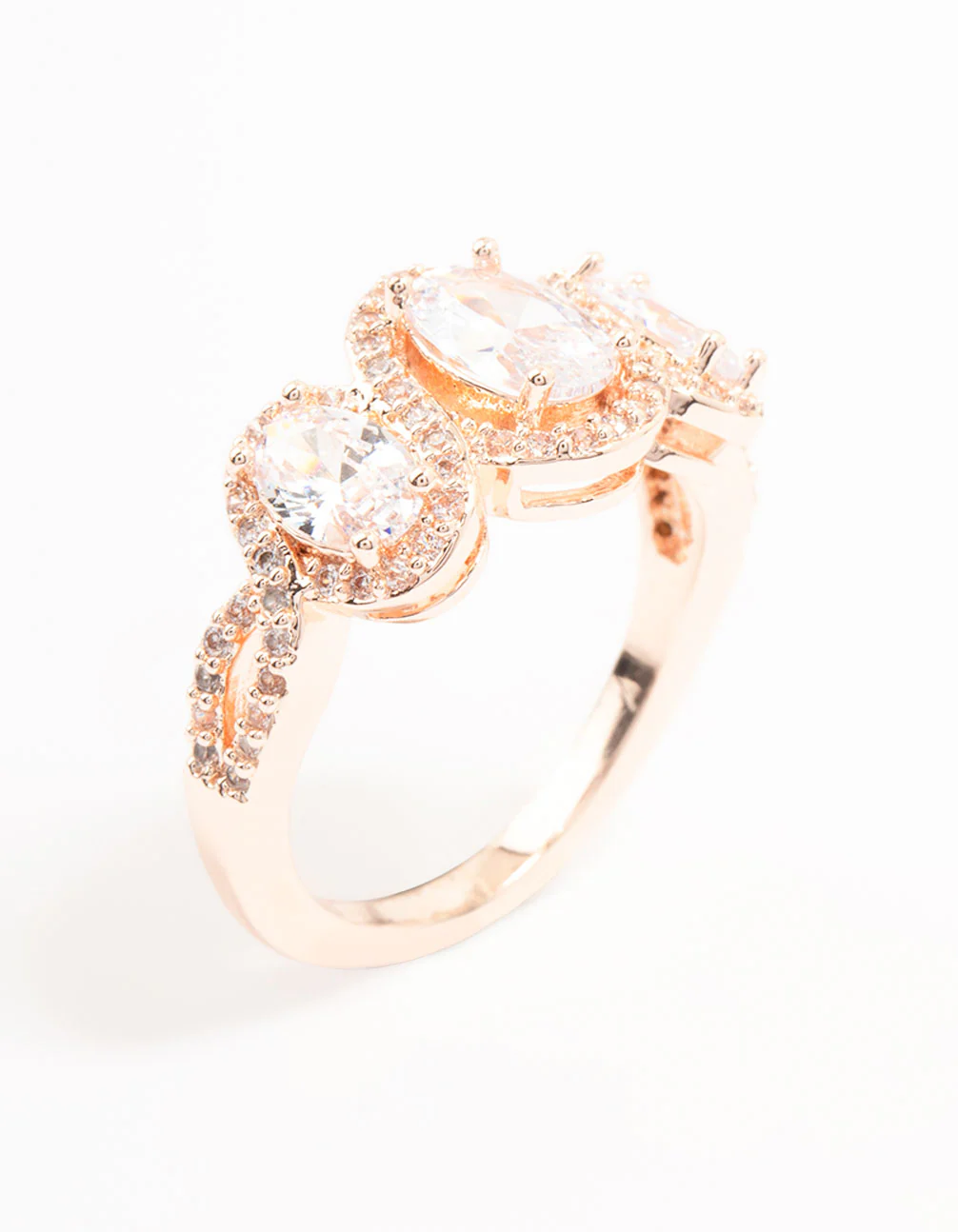 Rose Gold Oval Trio Cubic Zirconia Ring - Image 2