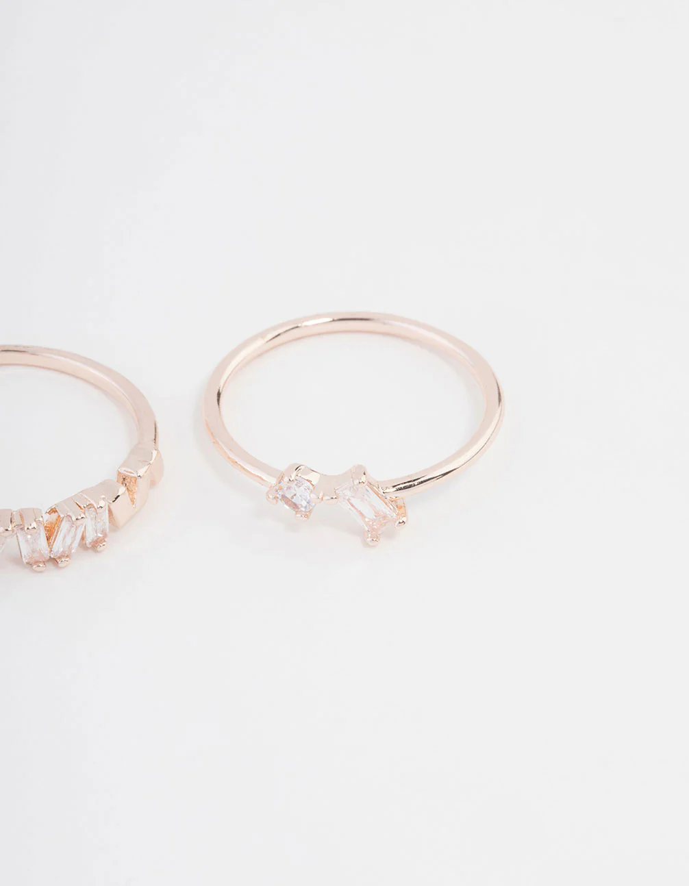 Rose Gold Plated Cubic Zirconia Baguette Ring 3-Pack - Image 2
