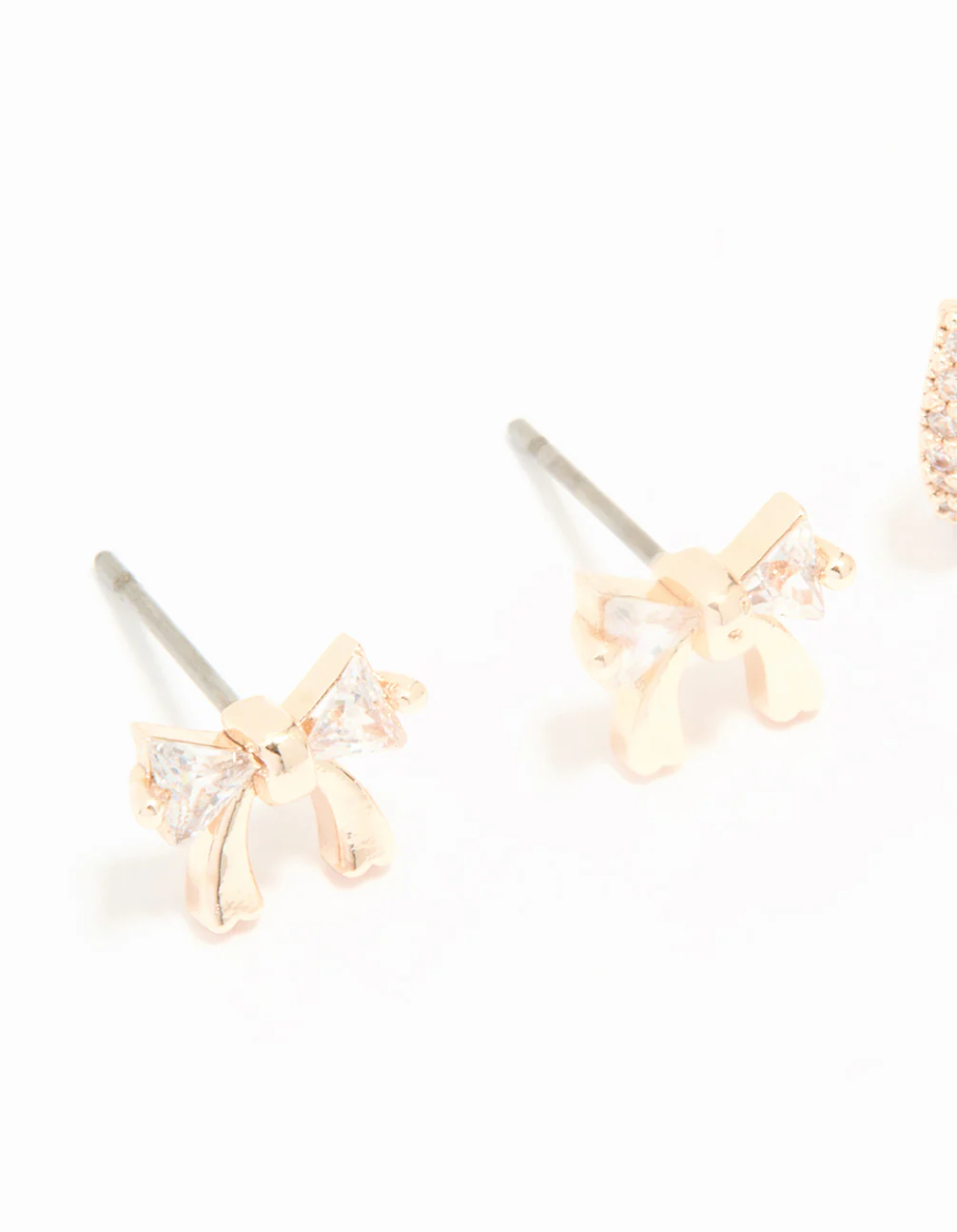 Rose Gold Plated Cubic Zirconia Bow & Huggie Earrings 2-Pack - Image 4