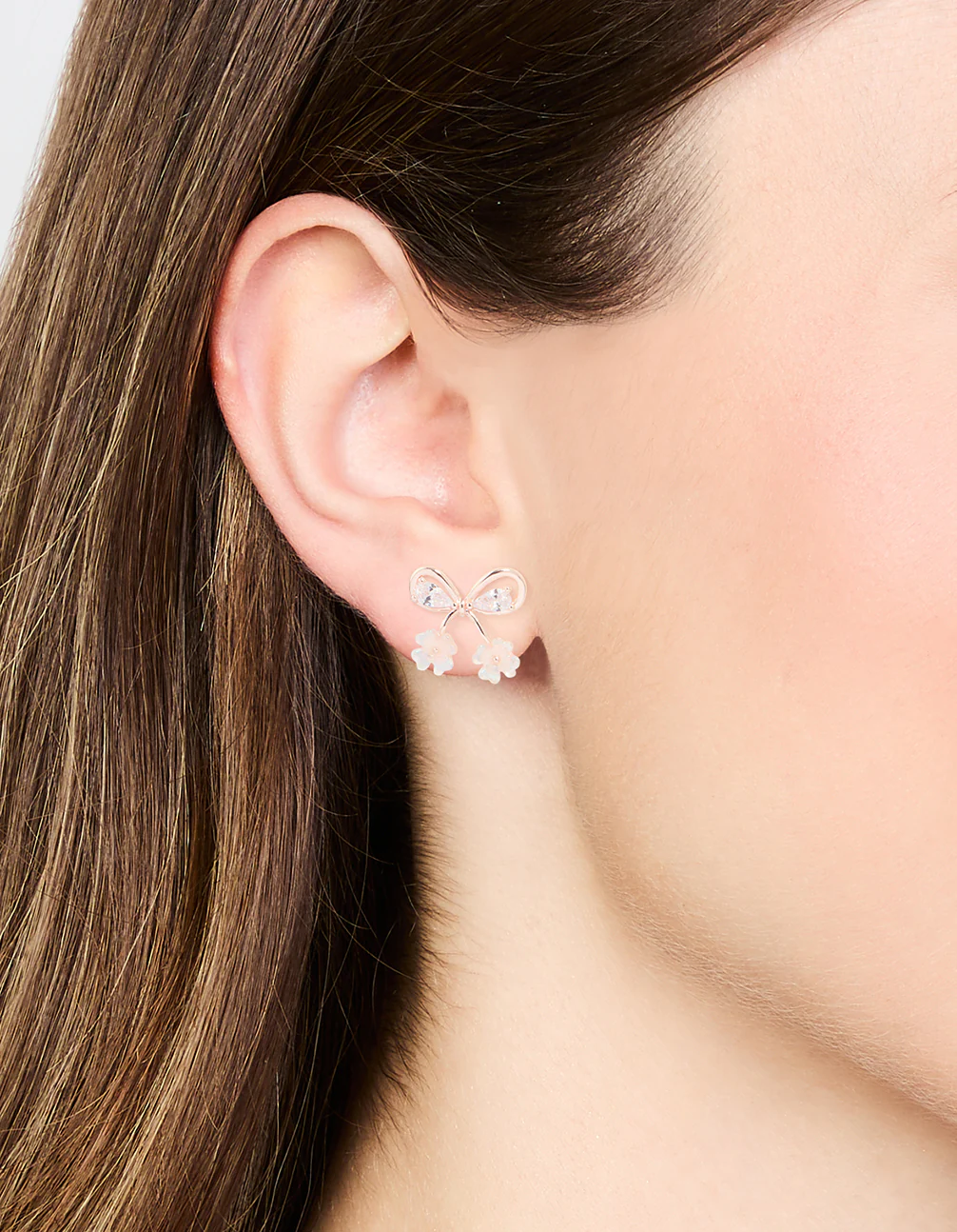 Rose Gold Plated Cubic Zirconia Bow Stud Earrings - Image 2