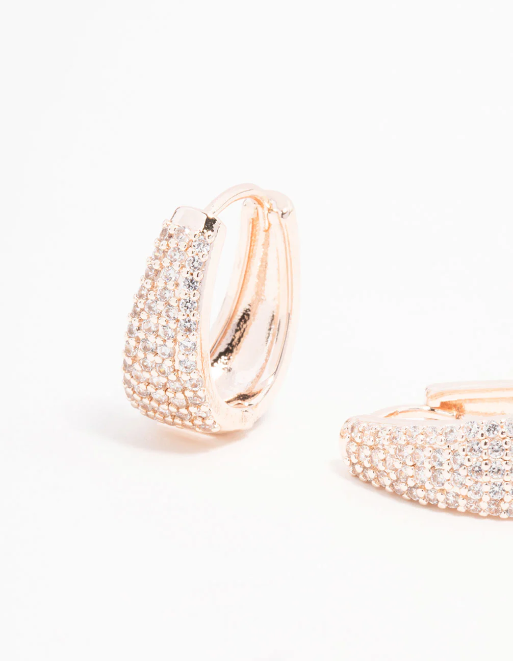 Rose Gold Plated Cubic Zirconia Classic Pave Hoop Earrings - Image 2
