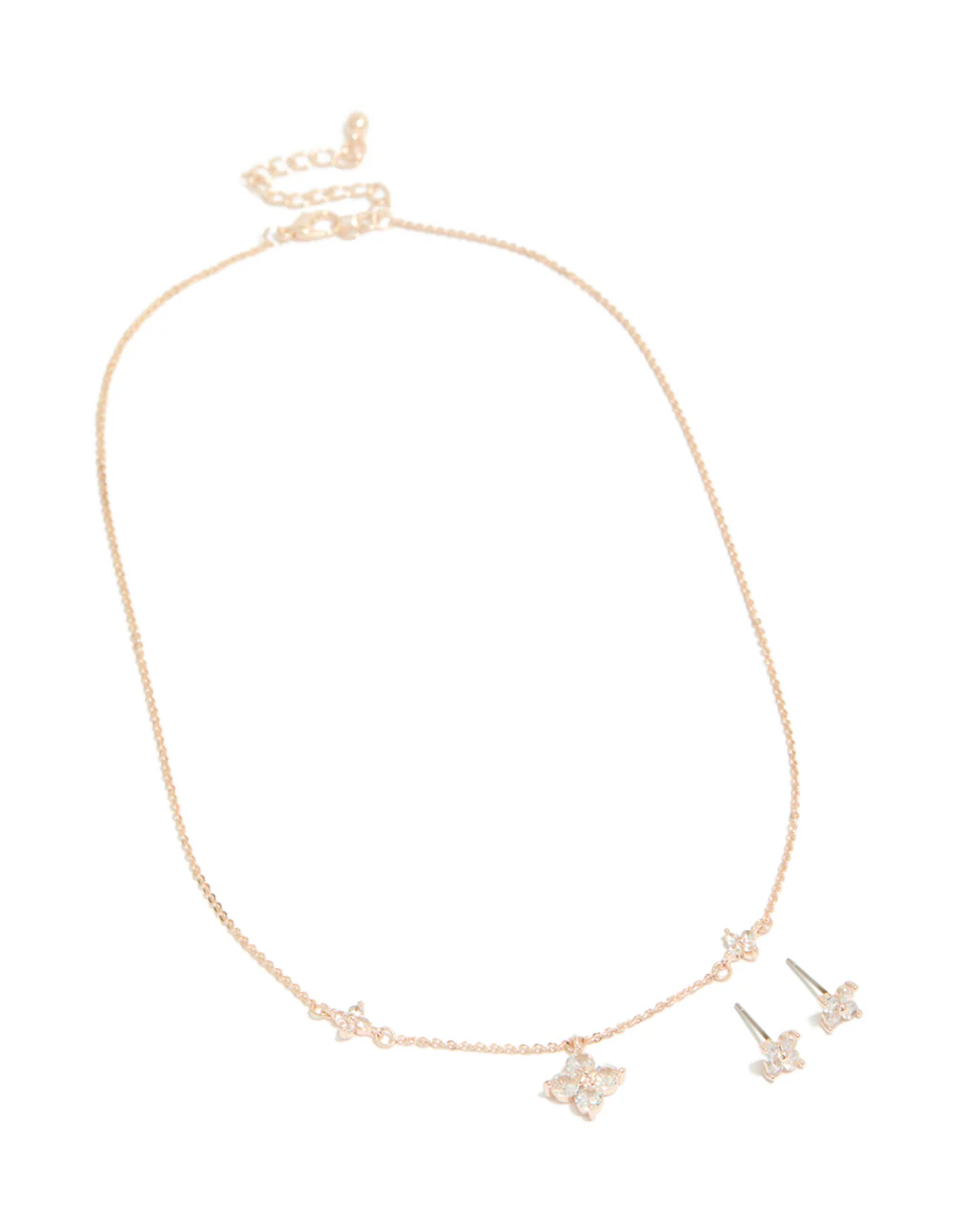 Rose Gold Plated Cubic Zirconia Cross Earrings & Necklace Set - Image 2