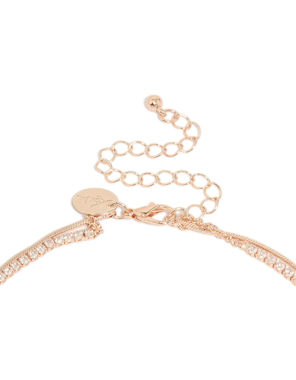 Rose Gold Plated Cubic Zirconia Cup Chain & Snake Chain Layered Y-Necklace - Image 3