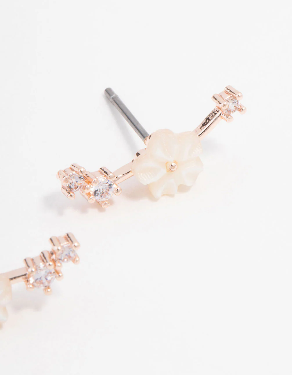 Rose Gold Plated Cubic Zirconia Flower Crawler Earrings - Image 3