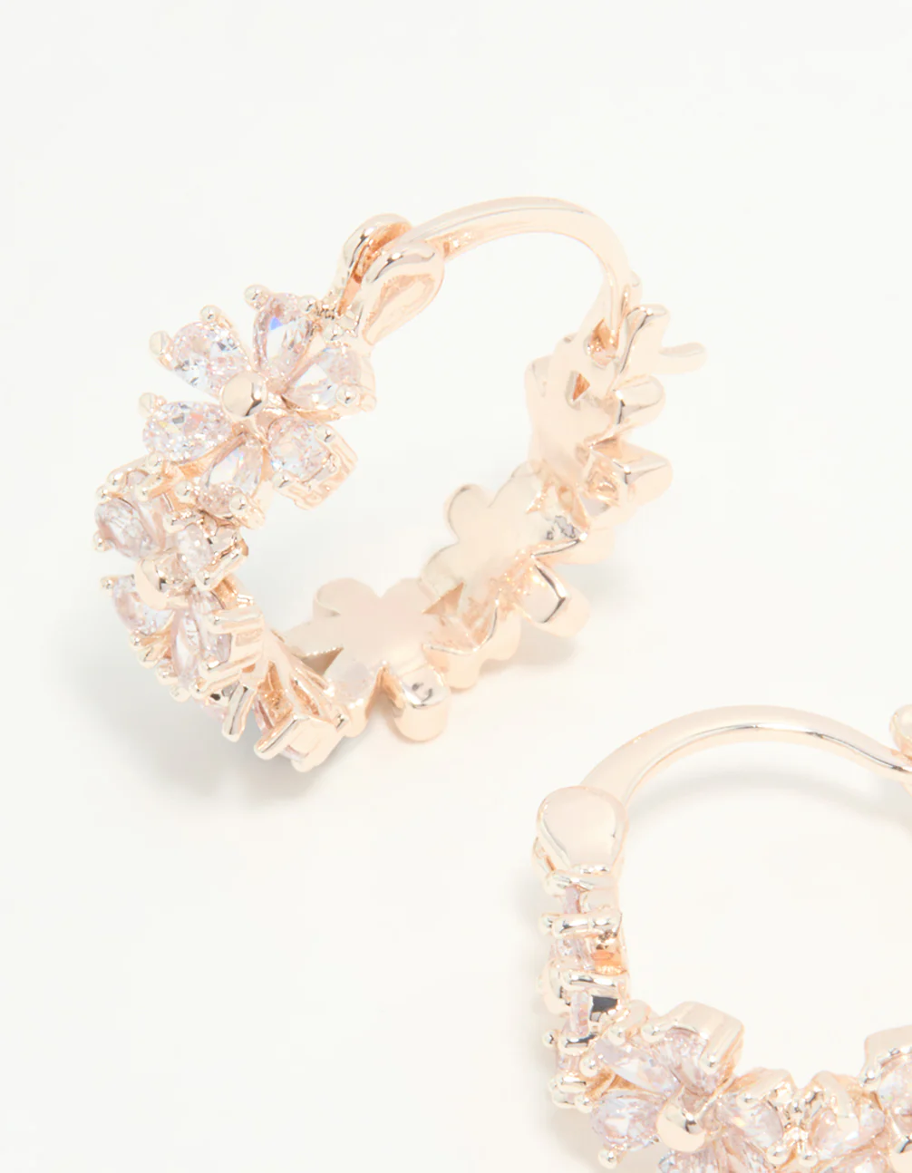 Rose Gold Plated Cubic Zirconia Flower Hoop Earrings - Image 4