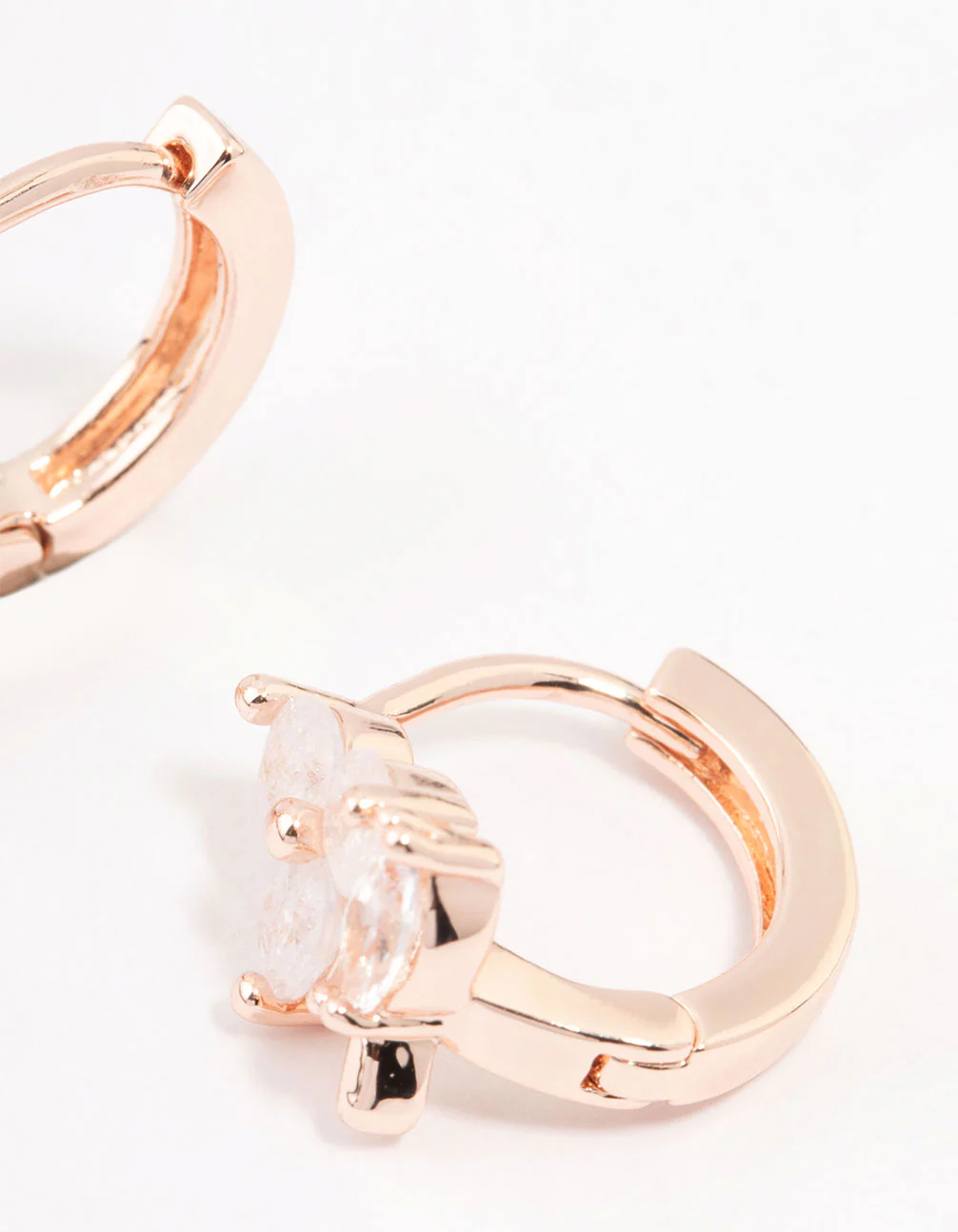 Rose Gold Plated Cubic Zirconia Flower & Leaf Hoop Earrings - Image 3