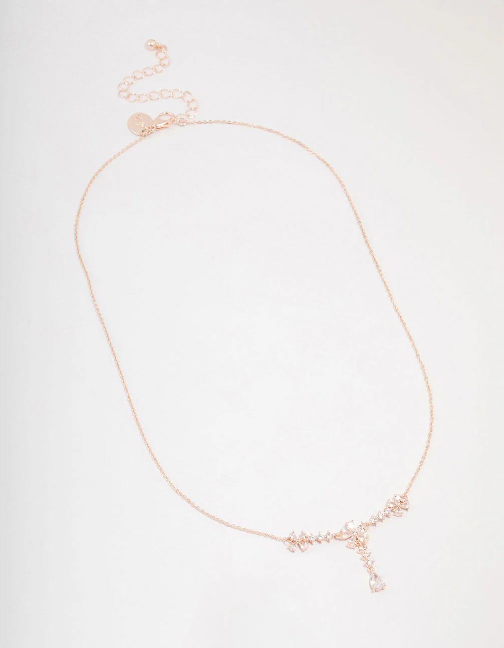 Rose Gold Plated Cubic Zirconia Flower Y-Necklace - Image 2