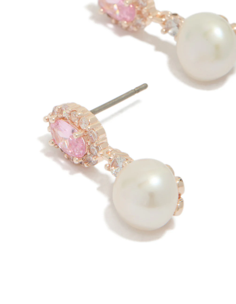 Rose Gold Plated Cubic Zirconia Freshwater Pearl Halo Drop Earrings - Image 2