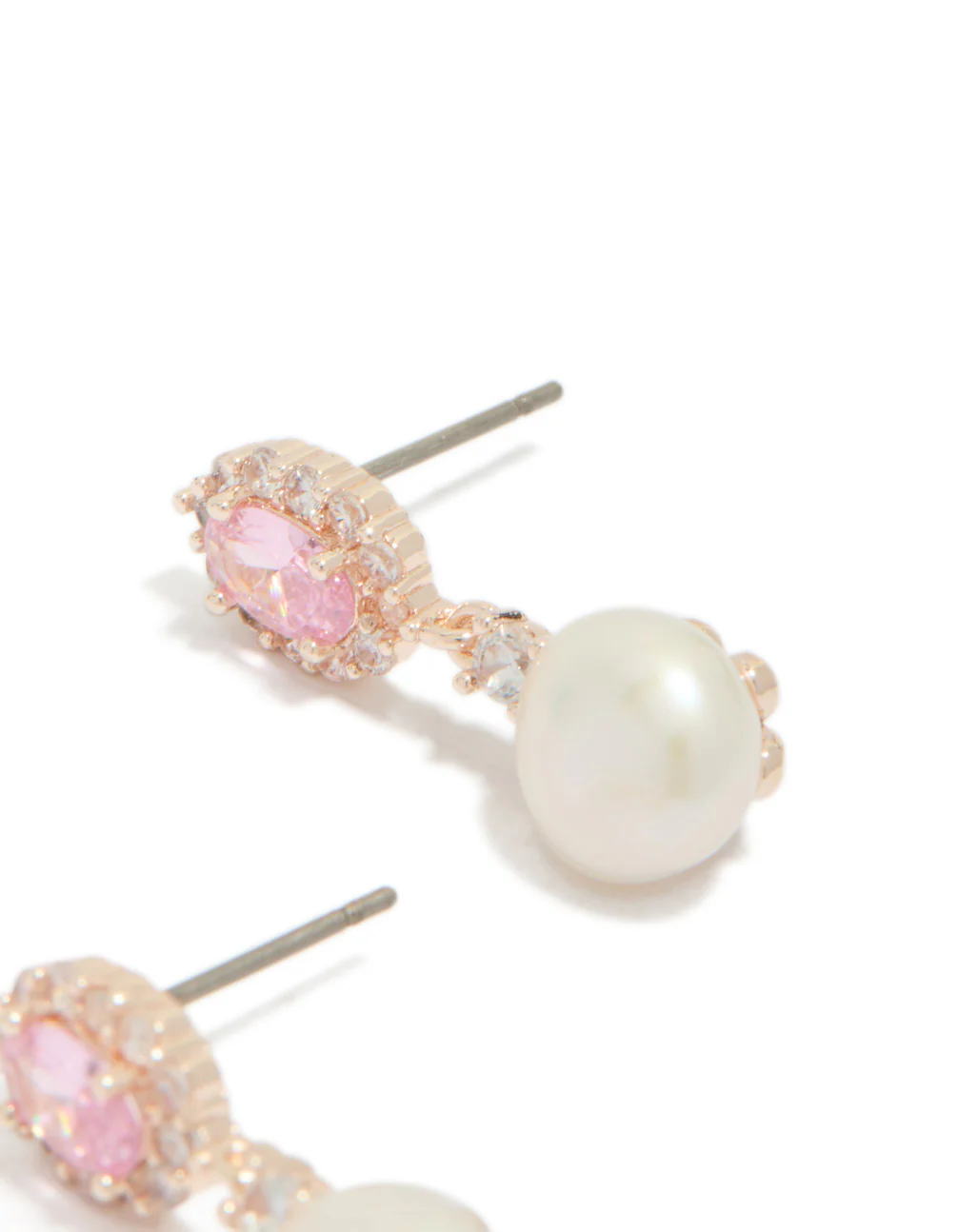 Rose Gold Plated Cubic Zirconia Freshwater Pearl Halo Drop Earrings - Image 3