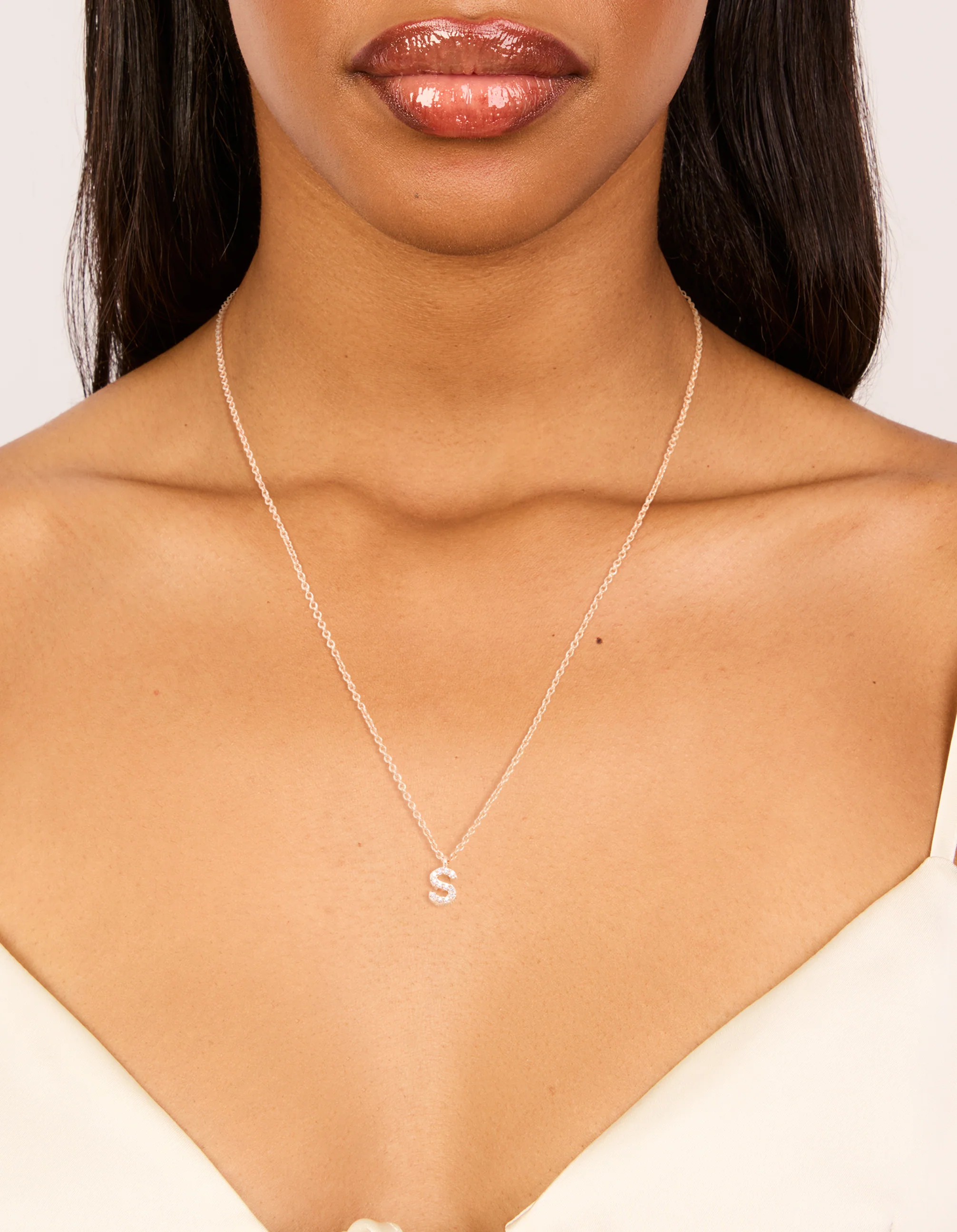 Rose Gold Plated Cubic Zirconia Letter S Necklace