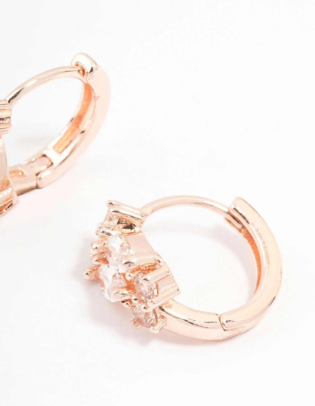 Rose Gold Plated Cubic Zirconia Marquise Cluster Hoop Earrings - Image 3