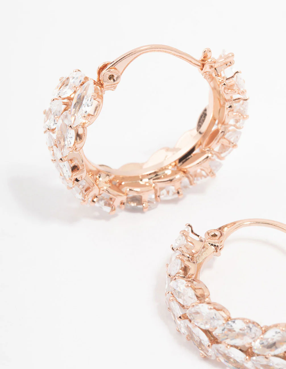 Rose Gold Plated Cubic Zirconia Marquise Herring Hoop Earrings - Image 2