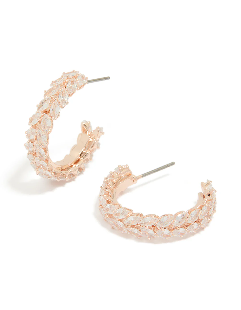 Rose Gold Plated Cubic Zirconia Medium Leaf Hoop Earrings