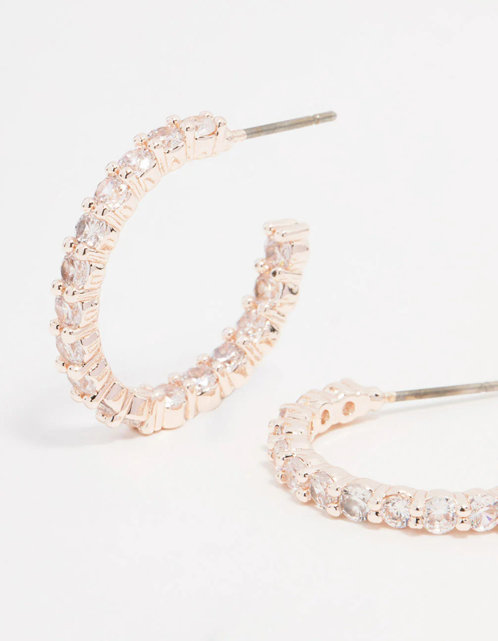 Rose Gold Plated Cubic Zirconia Medium Round Stone Hoop Earrings - Image 2