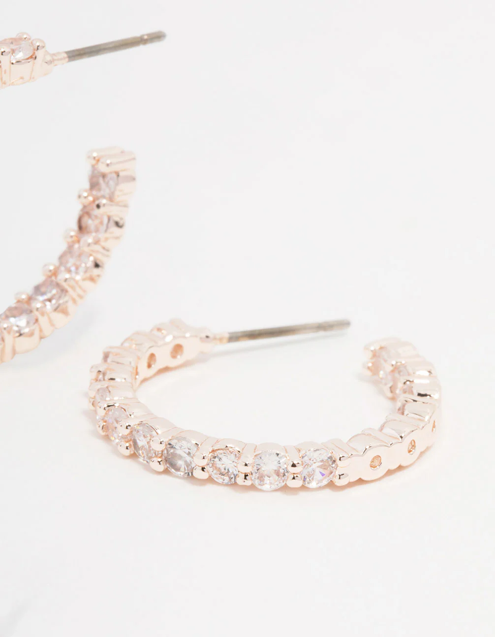 Rose Gold Plated Cubic Zirconia Medium Round Stone Hoop Earrings - Image 3