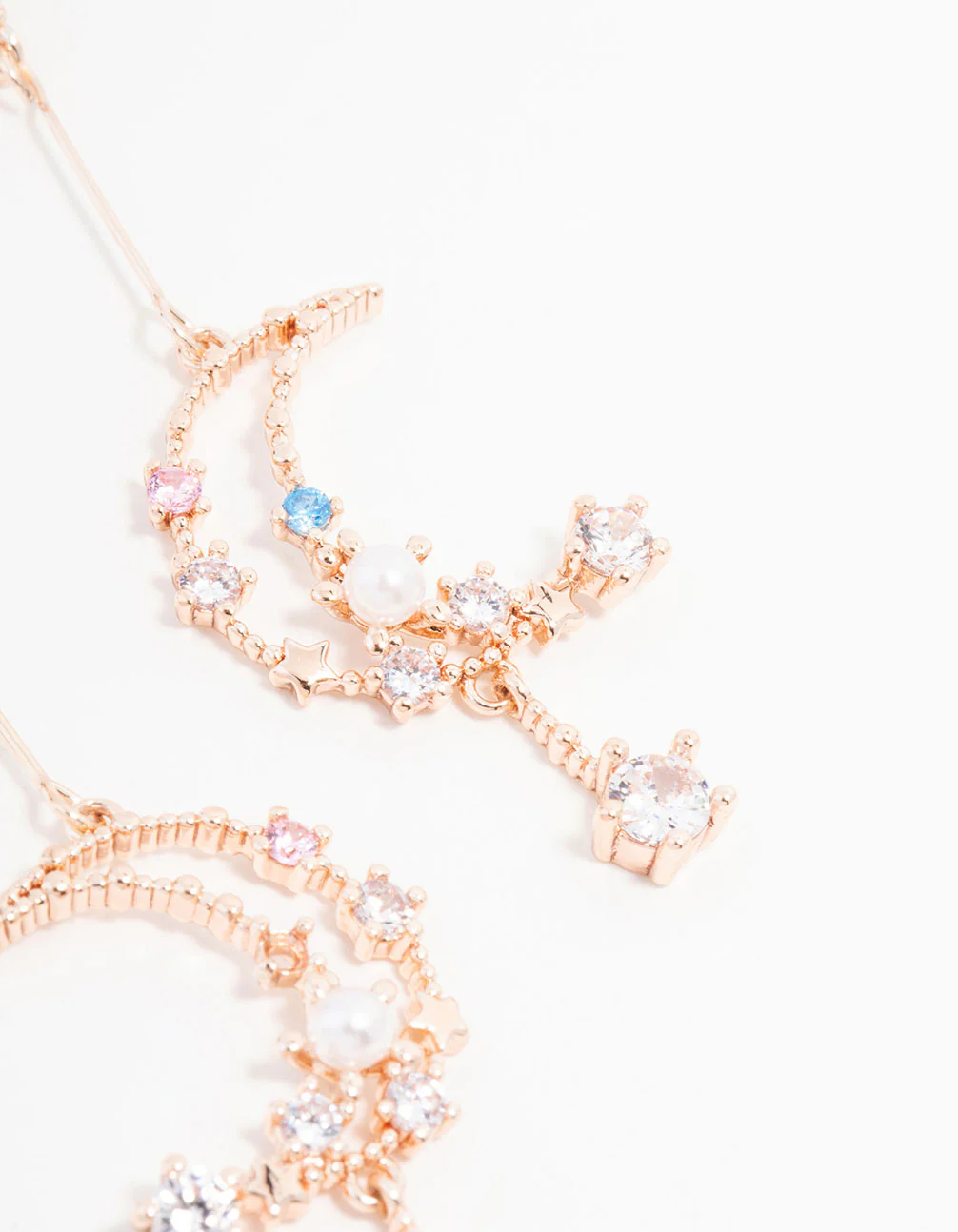 Rose Gold Plated Cubic Zirconia Moon Sparkly Drop Earrings - Image 3