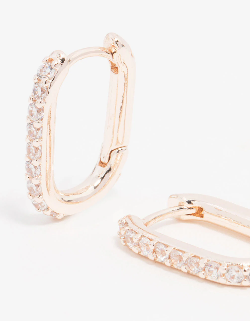 Rose Gold Plated Cubic Zirconia Pave Oval Hoop Earrings - Image 2