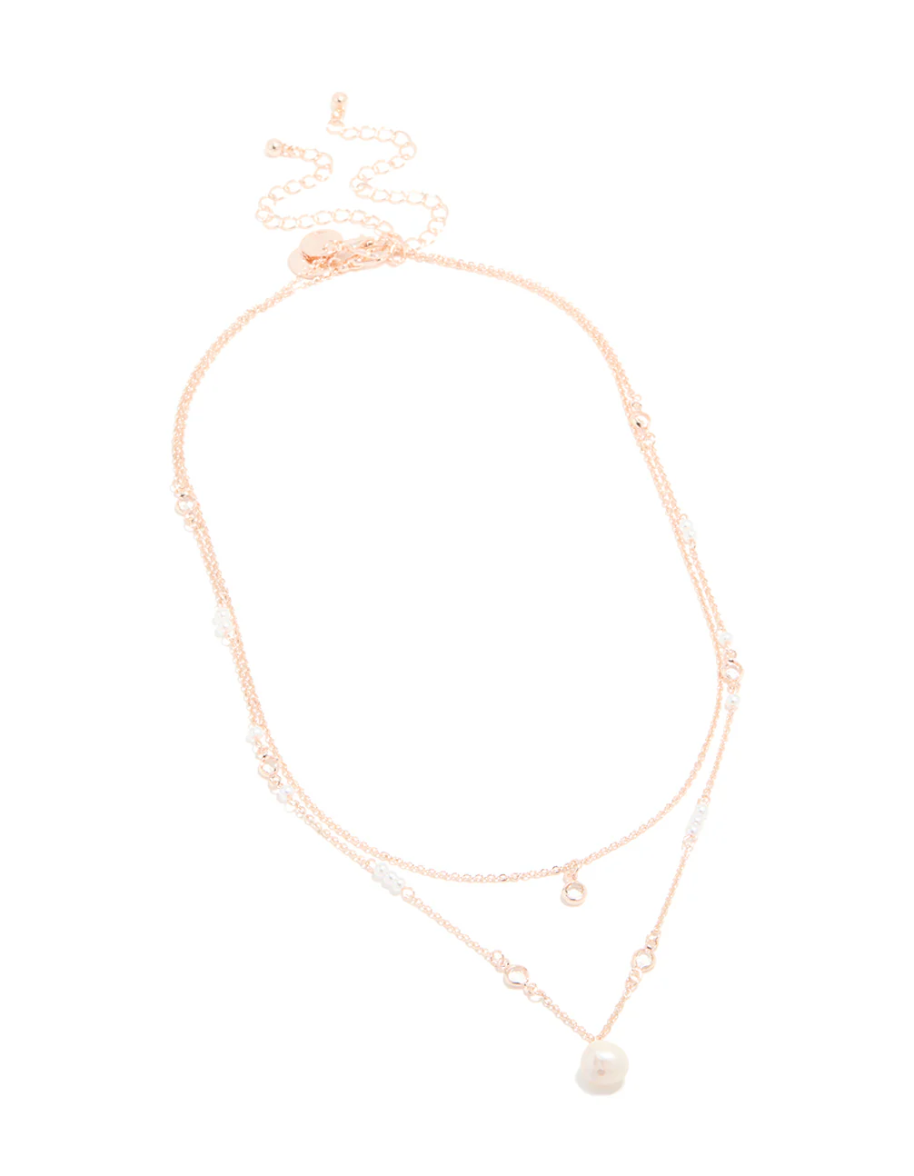 Rose Gold Plated Cubic Zirconia & Pearl Double Layered Necklace - Image 2