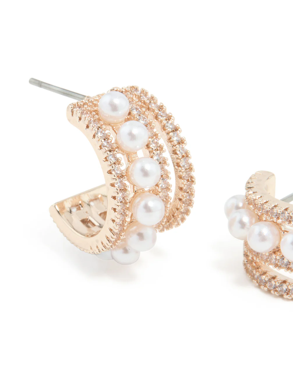 Rose Gold Plated Cubic Zirconia Pearl Hoop Earrings - Image 2