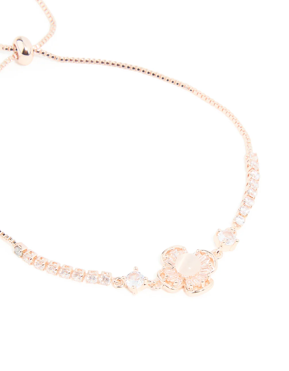 Rose Gold Plated Cubic Zirconia Pink Flower Toggle Bracelet - Image 2