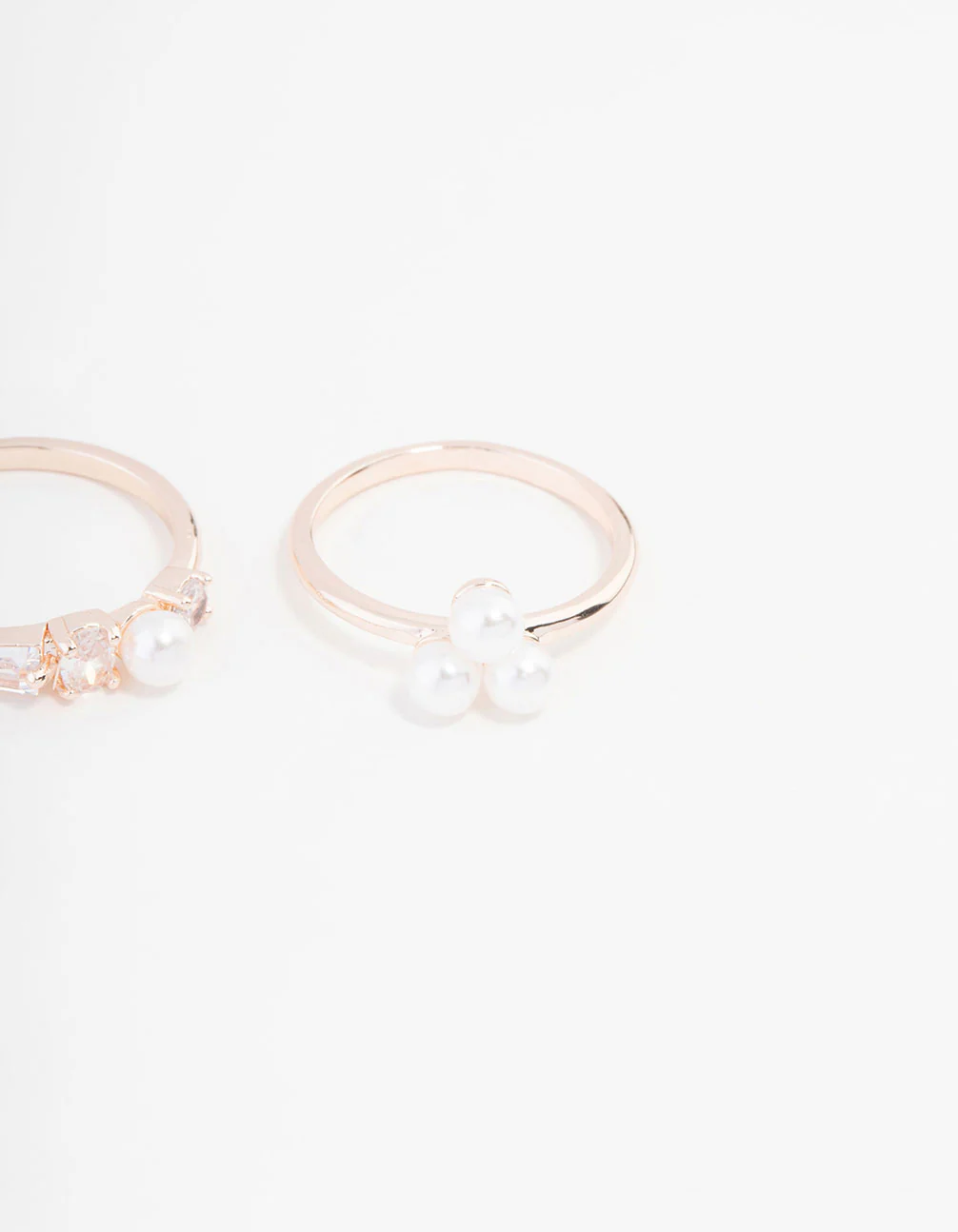 Rose Gold Plated Cubic Zirconia & Quartz Pearl Ring 3-Pack - Image 2