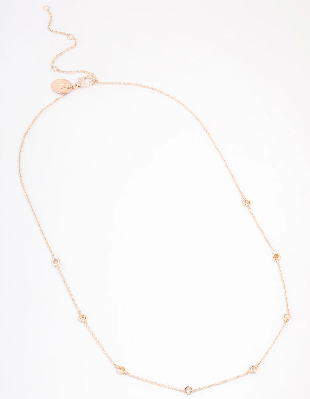 Rose Gold Plated Cubic Zirconia Round Stone Station Necklace - Image 2