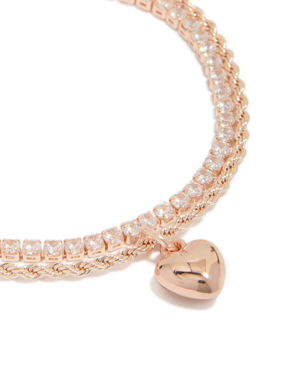 Rose Gold Plated Cubic Zirconia Tennis & Heart Layered Bracelet - Image 2