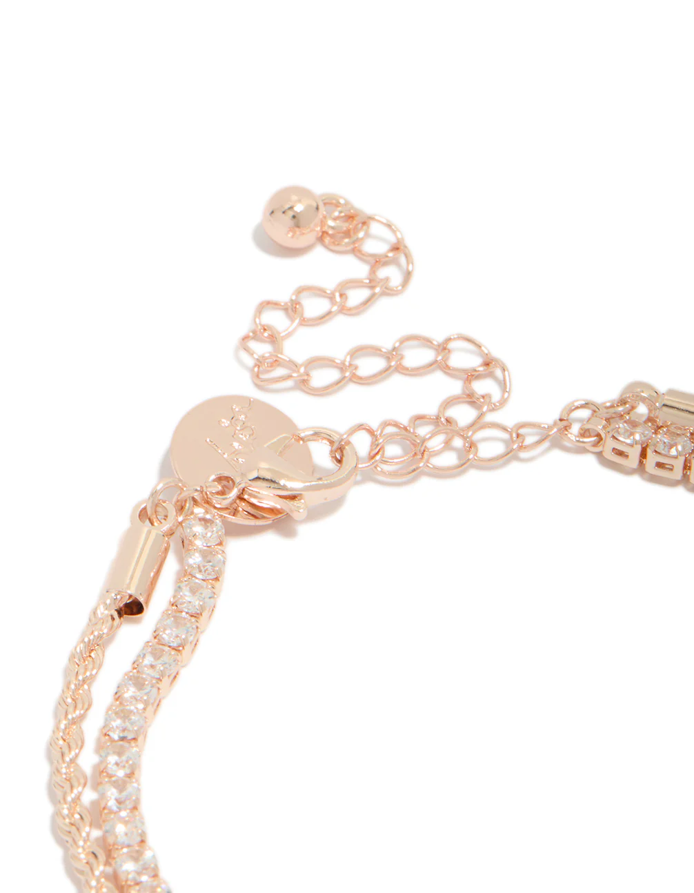 Rose Gold Plated Cubic Zirconia Tennis & Heart Layered Bracelet - Image 3