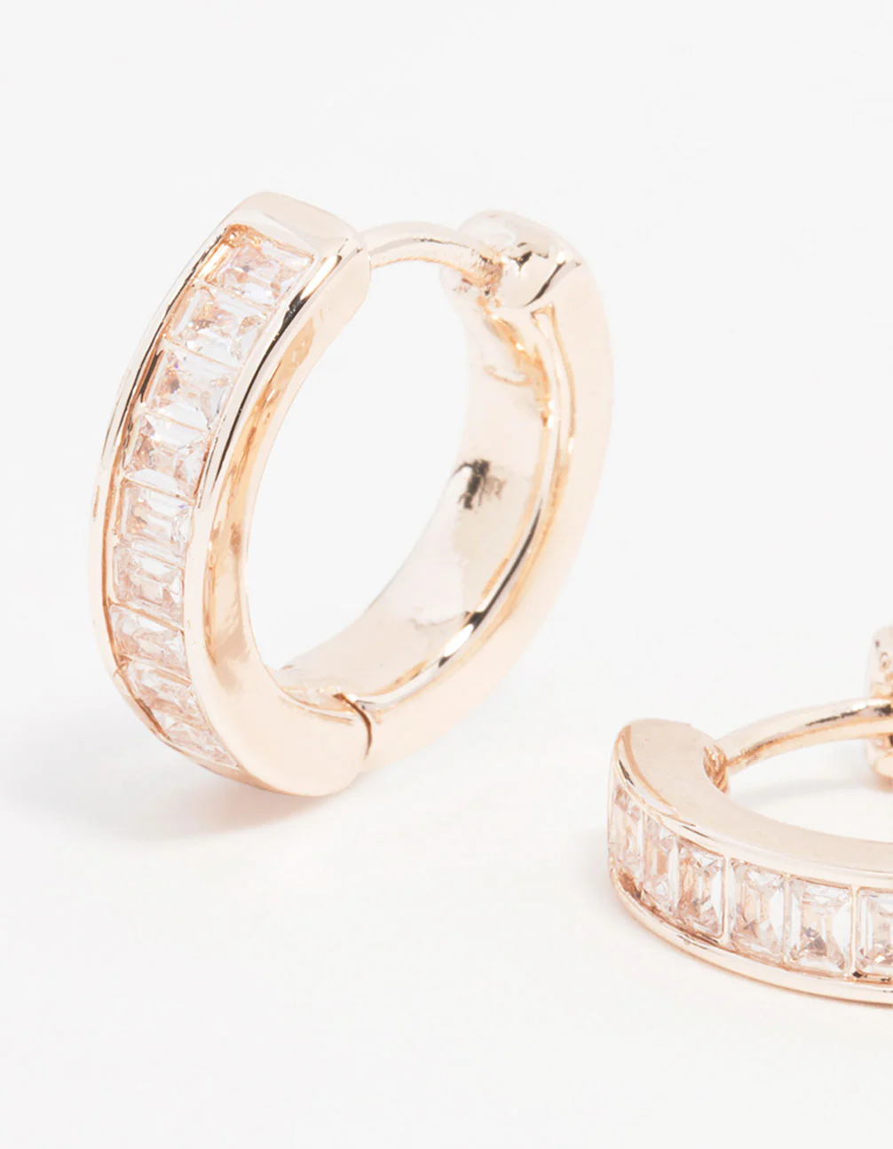Rose Gold Plated Cubic Zirconia Thin Pave Hoop Earrings - Image 2