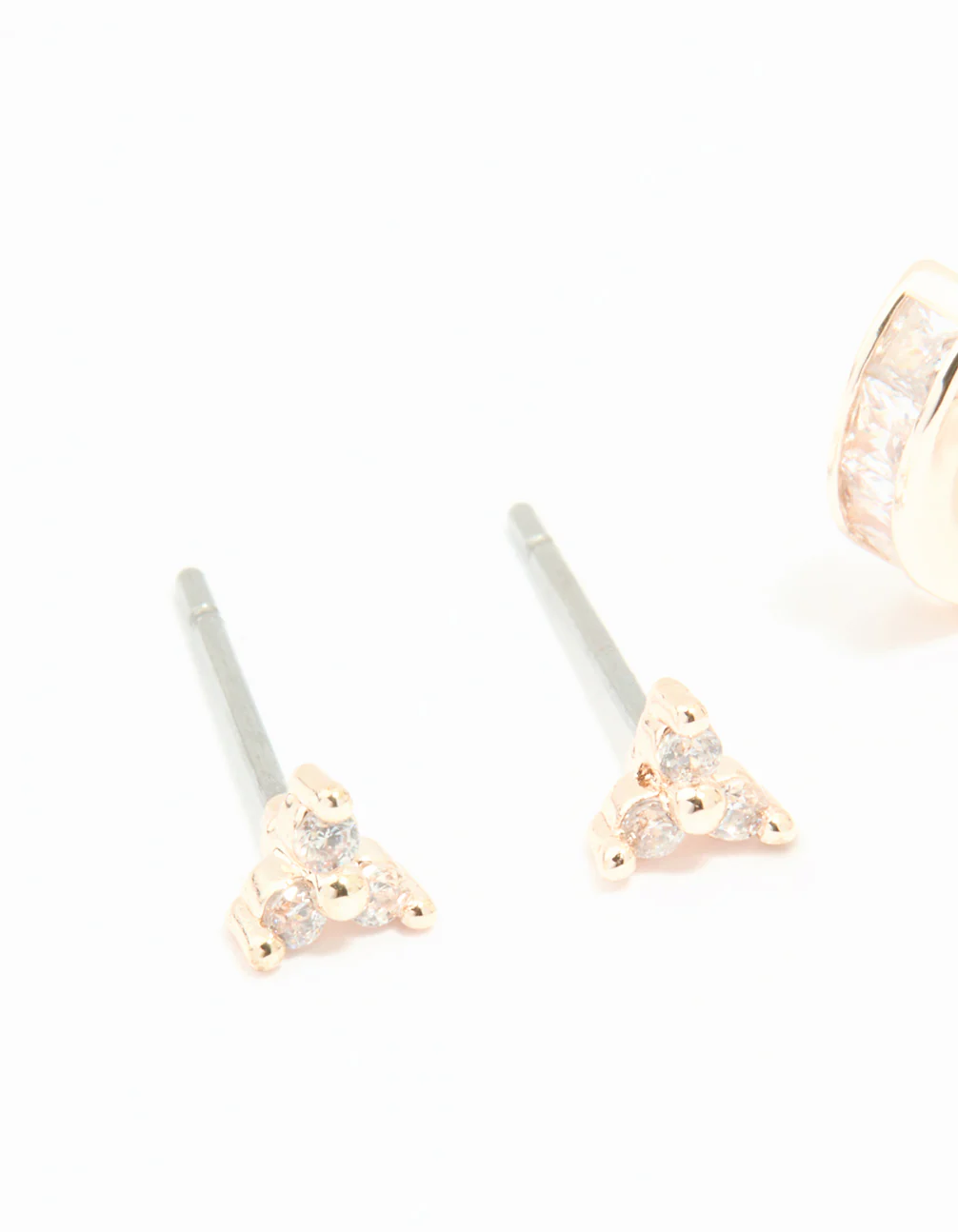 Rose Gold Plated Cubic Zirconia Trio Stud & Huggie Earrings 2-Pack - Image 4