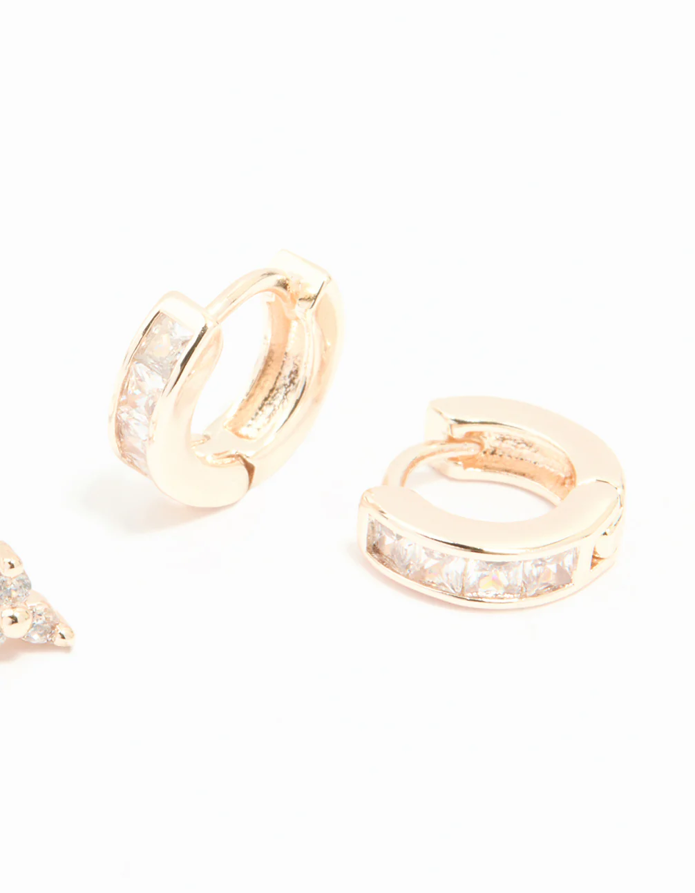 Rose Gold Plated Cubic Zirconia Trio Stud & Huggie Earrings 2-Pack - Image 5