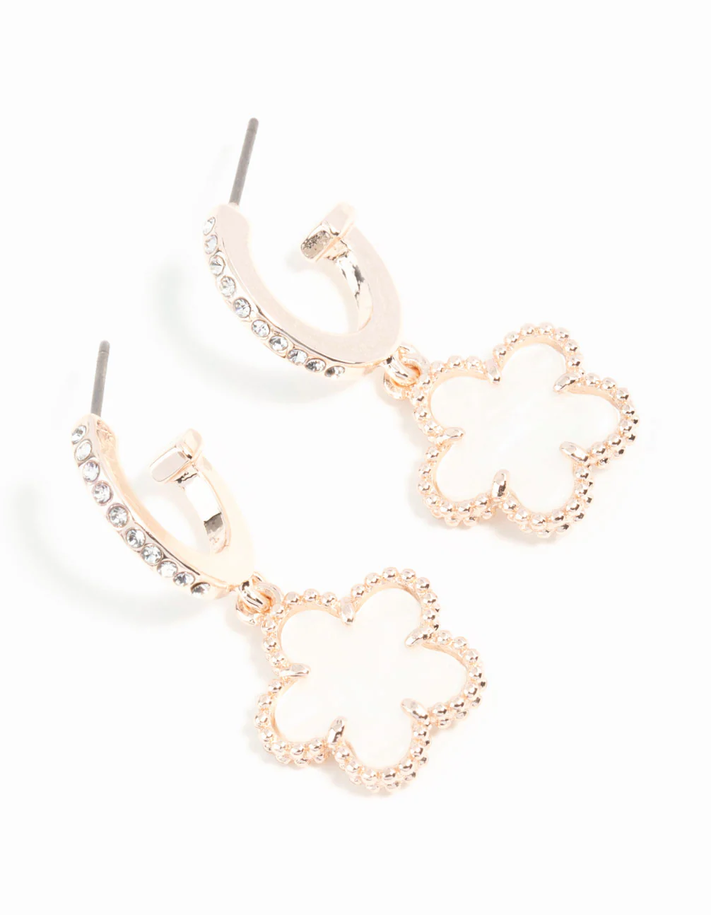 Rose Gold Plated Diamante Flower C Hoop Earrings