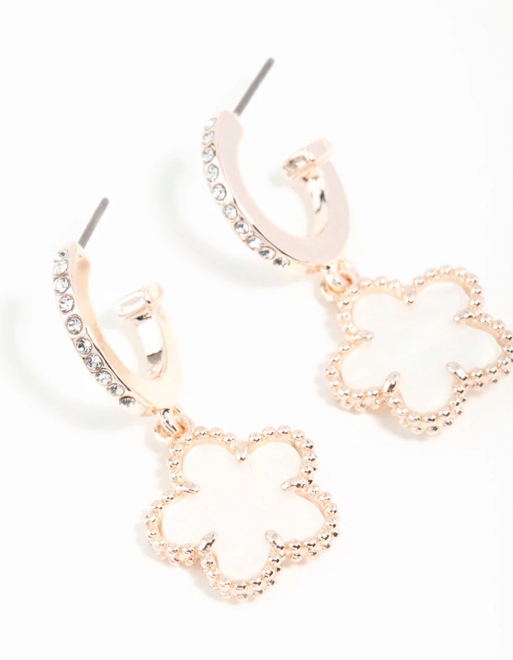 Rose Gold Plated Diamante Flower C Hoop Earrings - Image 4