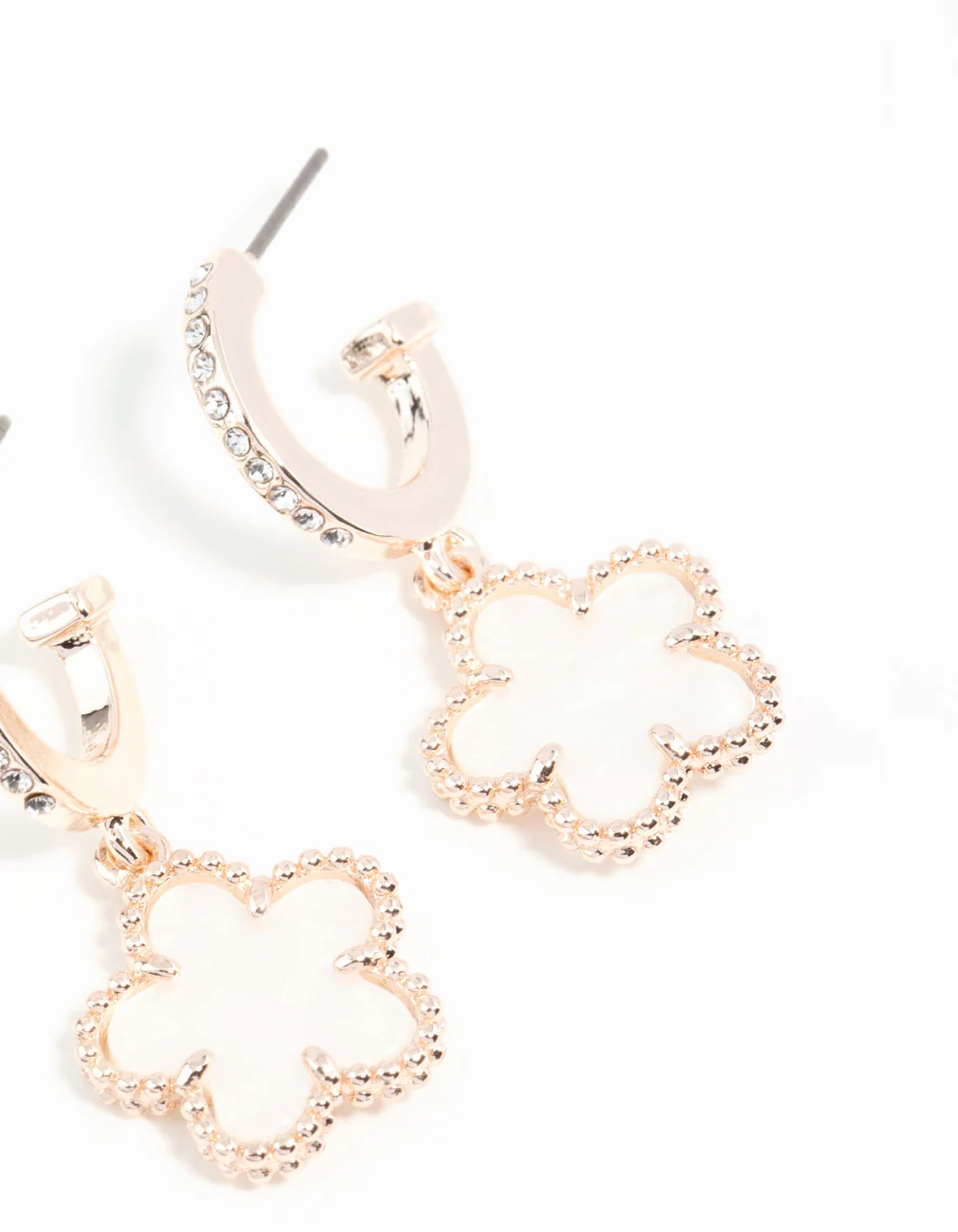 Rose Gold Plated Diamante Flower C Hoop Earrings - Image 5