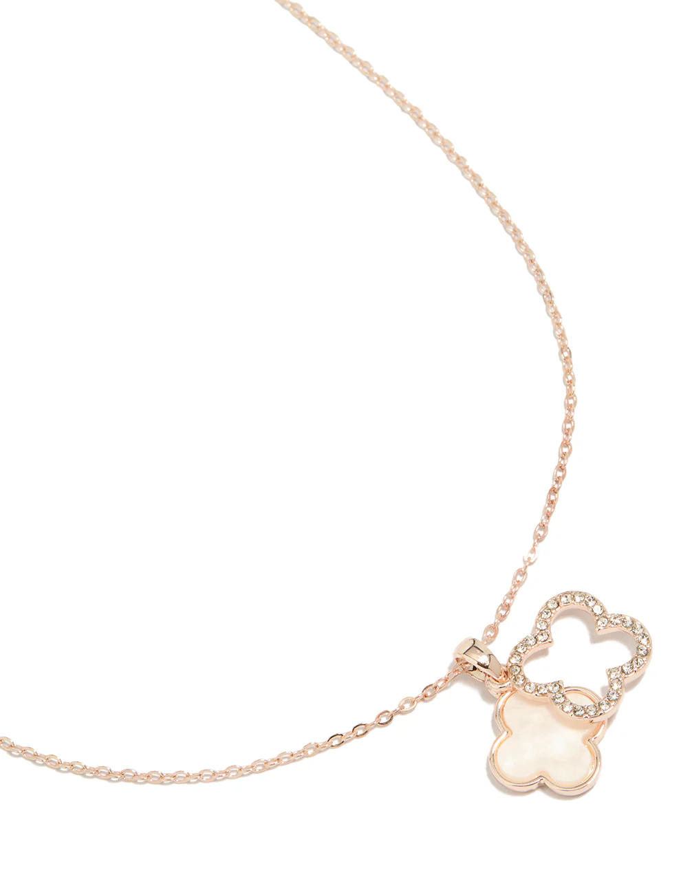 Rose Gold Plated Diamante & Pink Outline Flower Pendant Necklace