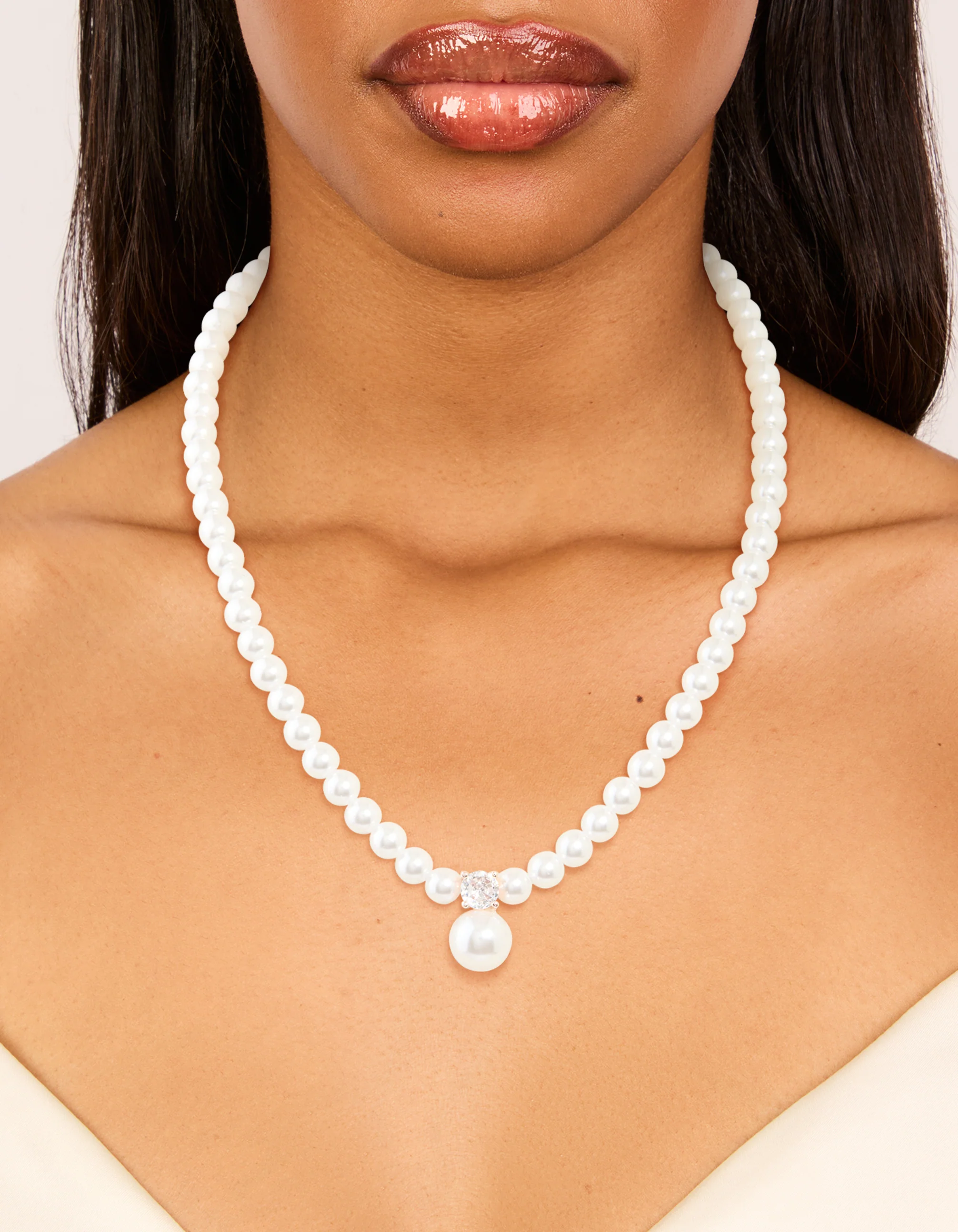Rose Gold Plated Pearl & Cubic Zirconia Necklace - Image 2
