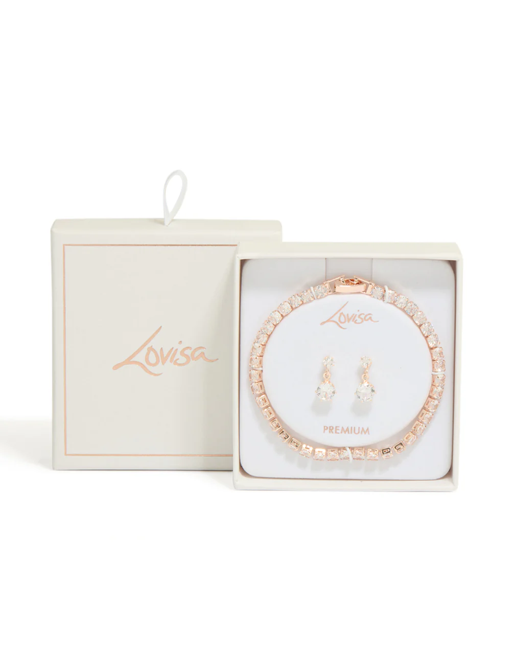 Rose Gold Plated Round Cubic Zirconia Drop Earrings & Tennis Bracelet Set - Image 3
