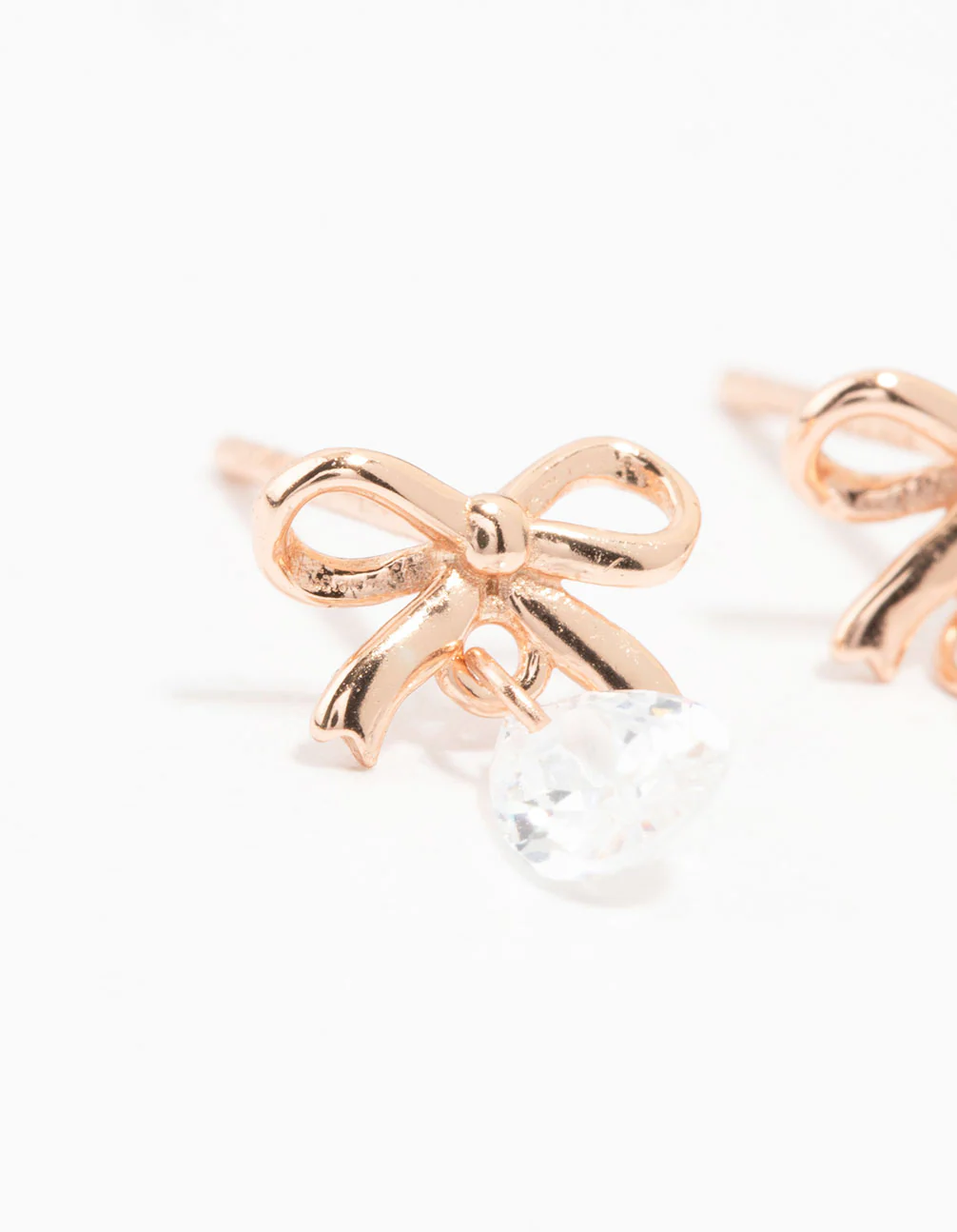 Rose Gold Plated Sterling Silver Bow And Pear Shaped Cubic Zirconia Stud Earrings - Image 2