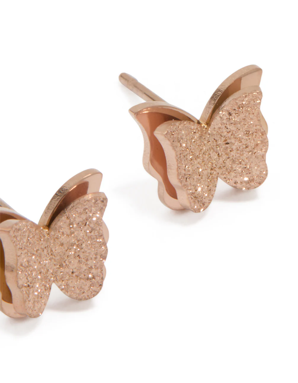 Rose Gold Plated Surgical Steel Sandblast Butterfly Stud Earrings - Image 3
