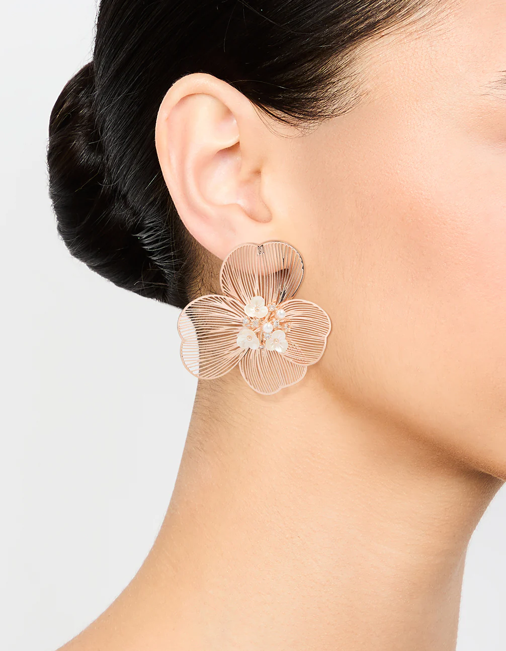 Rose Gold Statement Flower Stud Earrings - Image 2